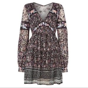 Free People Embroidered Floral Black Dress 6 NWOT